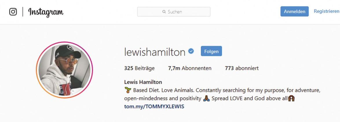 Auf Instagram stellt sich Lewis Hamilton 